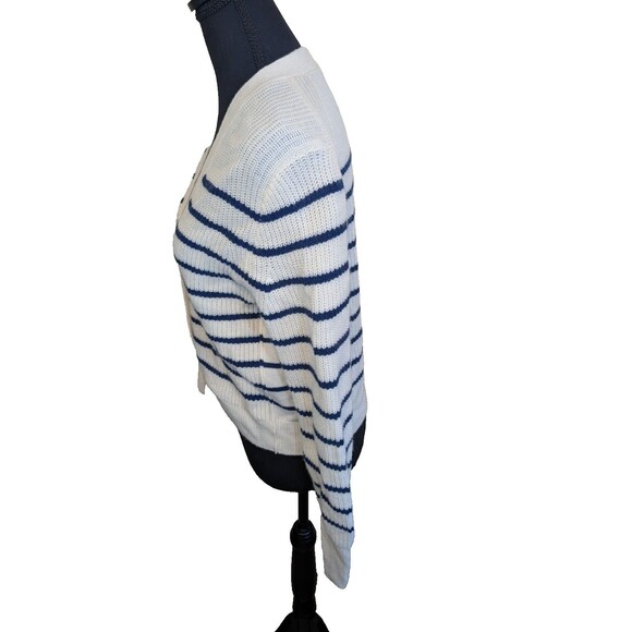 Madewell Soft Wool V-Neck Cardigan Sweater in Stripe Cashmere Classic Medium - Picture 8 of 11